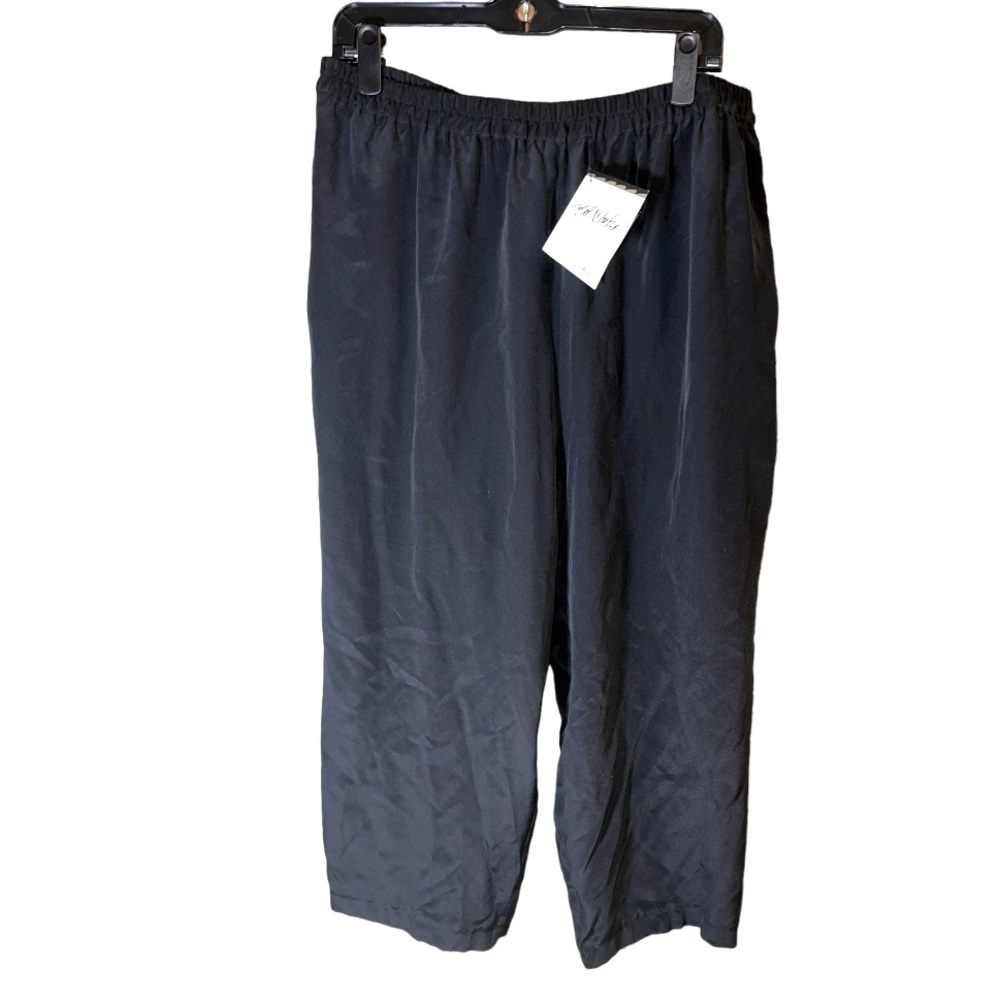 Bob Mackie 100% Silk Black Elastic Waist Ankle Capri Pants‎ 1X NWT